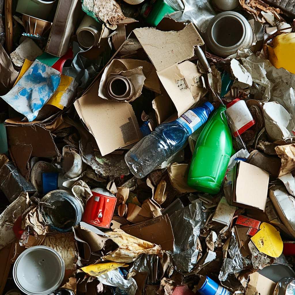 Pile of mixed recyclable waste materials