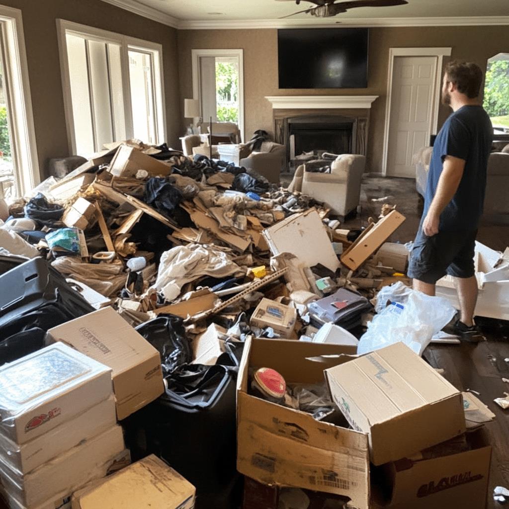 Man surveys extensive indoor flood damage